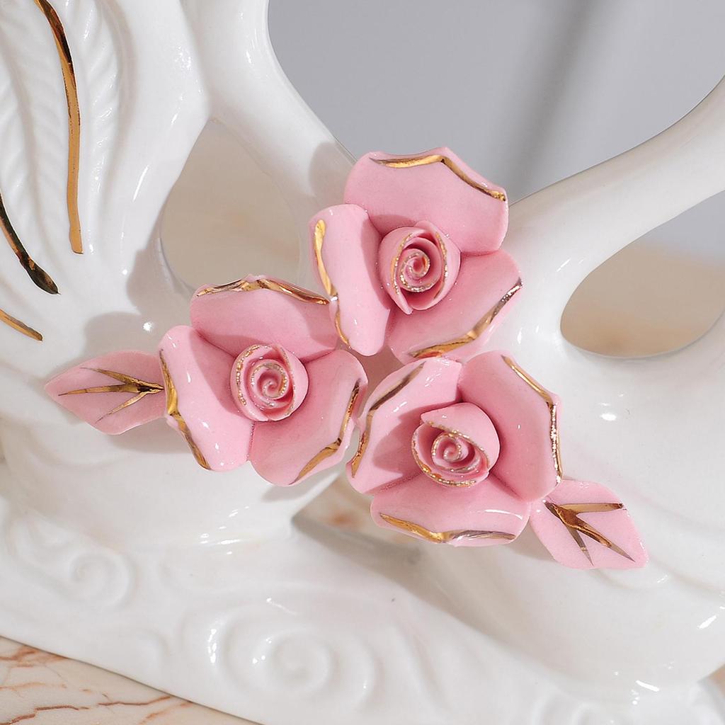 Set of 2 Swan Figurines Ceramic Craft Animal Statues for Home Display