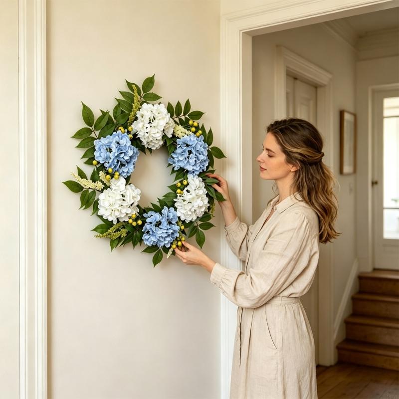 Handcrafted Artificial Hydrangea Wreath Elegant Realistic Florals Garlands For Various Season Home Decoration