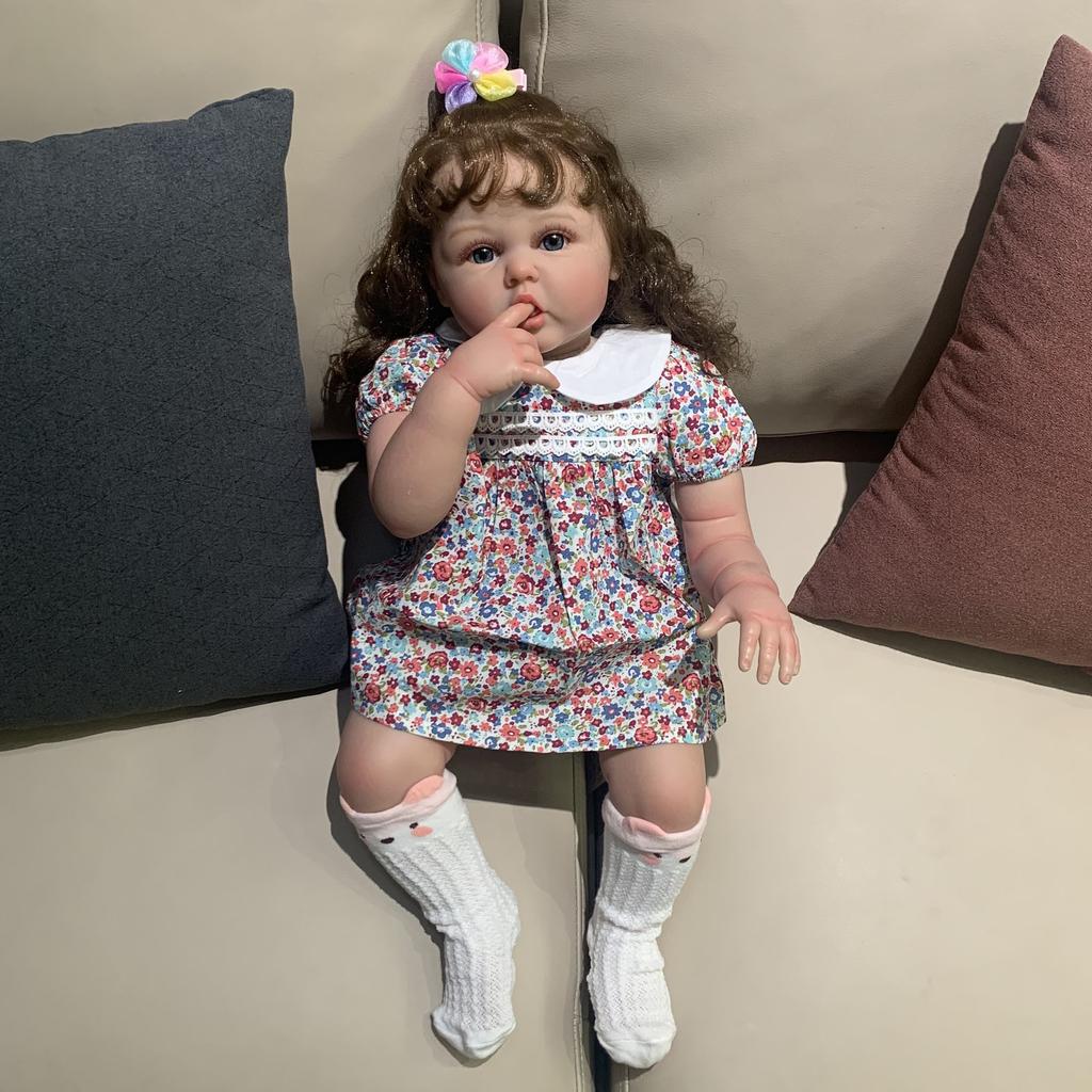 3D Maling Hud Med Vene Silikon 60 cm Reborn Baby Doll For Girl Langt Hår Prinsesse Småbarn Bebe Artist Collection Gave