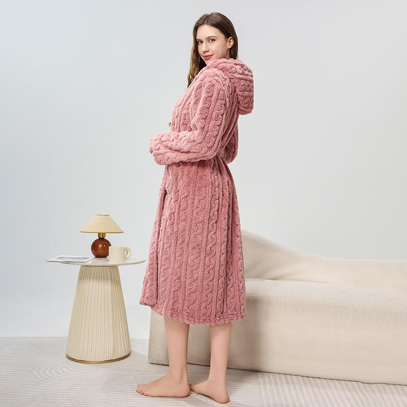 Men's Winter Hooded Robe Plush Long Bath Robes with Hood Cozy Warm Bathrobe Fuzzy Spa Robe With Pockets House Coat Fluffy Fleece Robes for Men