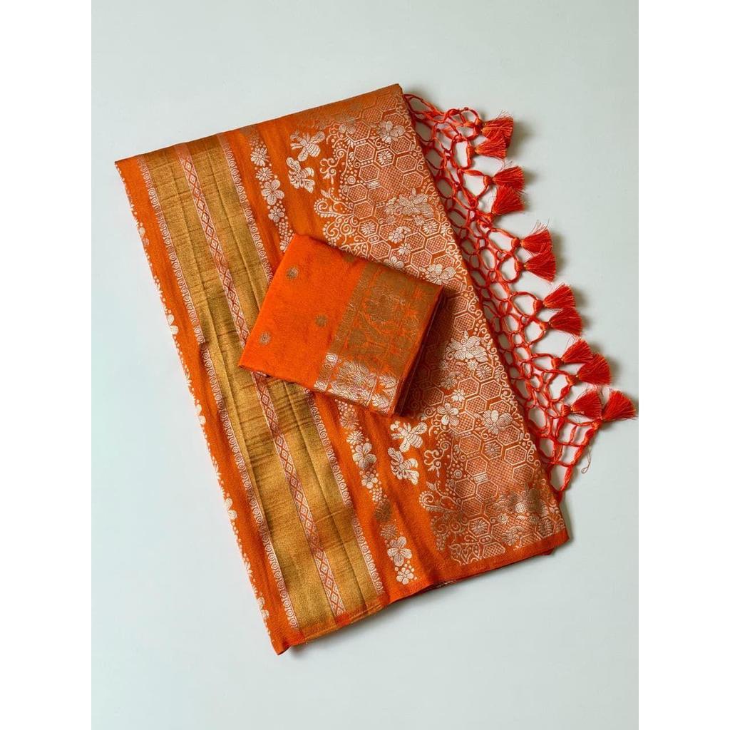 Pure Chinya Tisu Silk Doubling Jari Jaqurad Weaving Georgette Saree All Over Body Flower Veil And Beautiful Zomatri Flower Rich pallu
