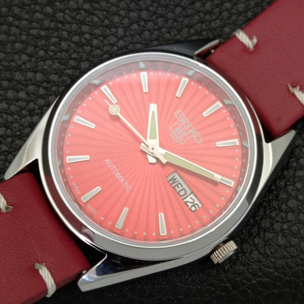 REFURBISHED VINTAGE SEIKO 5 AUTOMATIC 6309A JAPAN MENS RED DIAL WATCH A701708-5 R206c-a701708