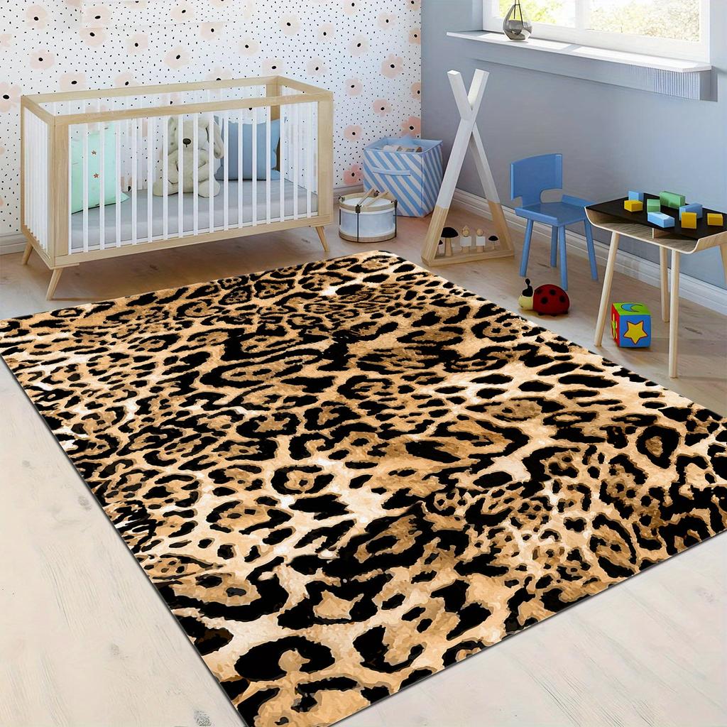 1pcs Vintage Simple Living Room Leopard Rug Floor Mat Carpet Machine Washable Polyester Non-Slip Doormat for Bedroom Entryway