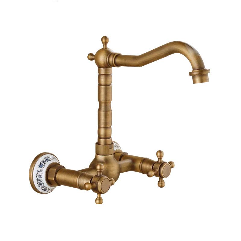 Antique Wall Mounted Basin Faucets Bathroom Black Dual Handles Bathtub Faucet Hot Cold Water Mixer Tap Torneira Do Banheiro Gold