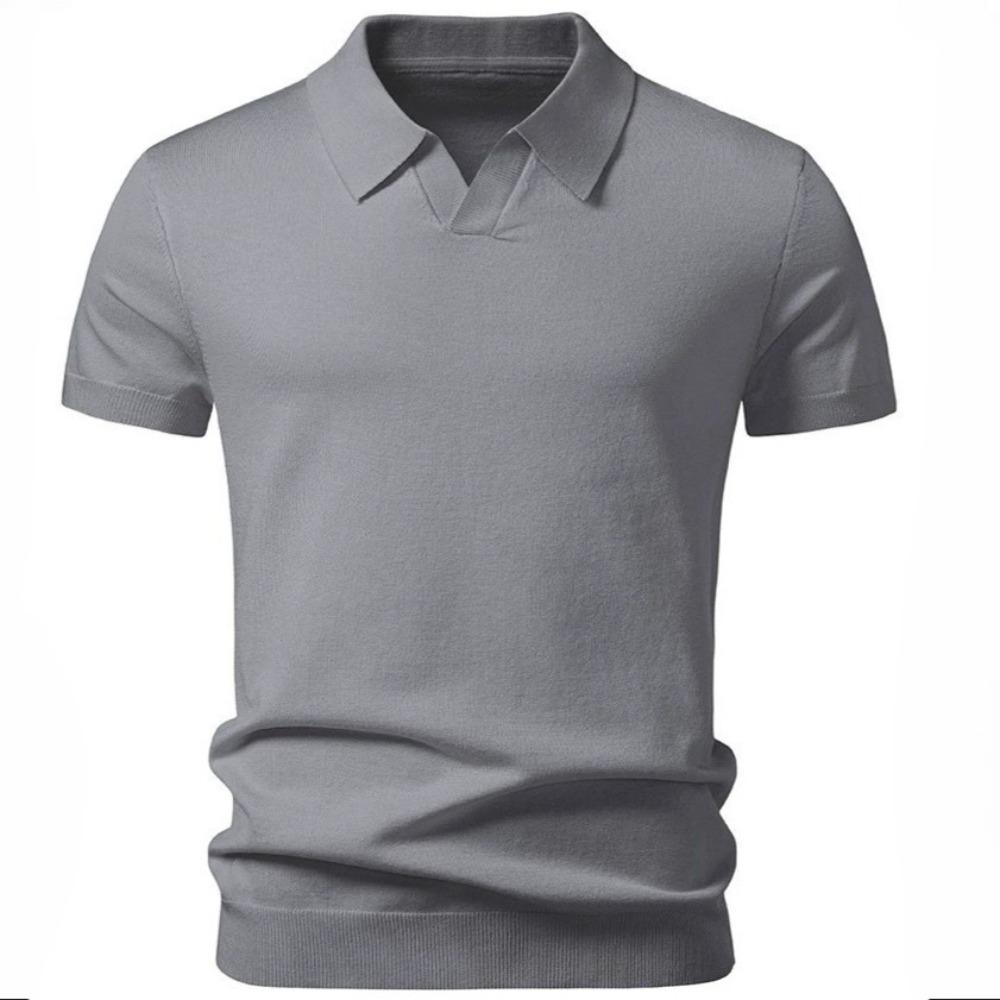 T-shirt en tricot à manches courtes et col en V pour homme - Style Business Casual - Été/Automne