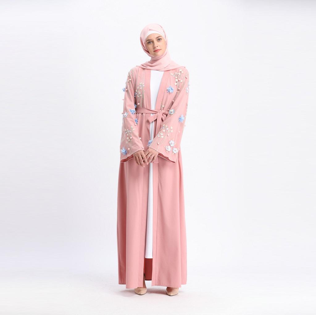 Women Openwork Embroi Long Dress Robe Open Abaya Cardigan Muslim Dubai Robe Gown