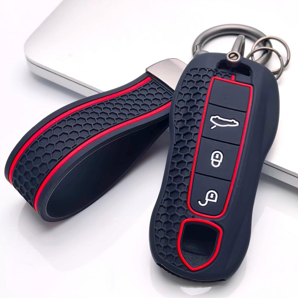 Key Cover for Porsche Boxster Panamera Cayenne Macan 911 718 Cayman Taycan with Keychain Anti-Scratch Guard Shockproof Protection Soft Grip Texture