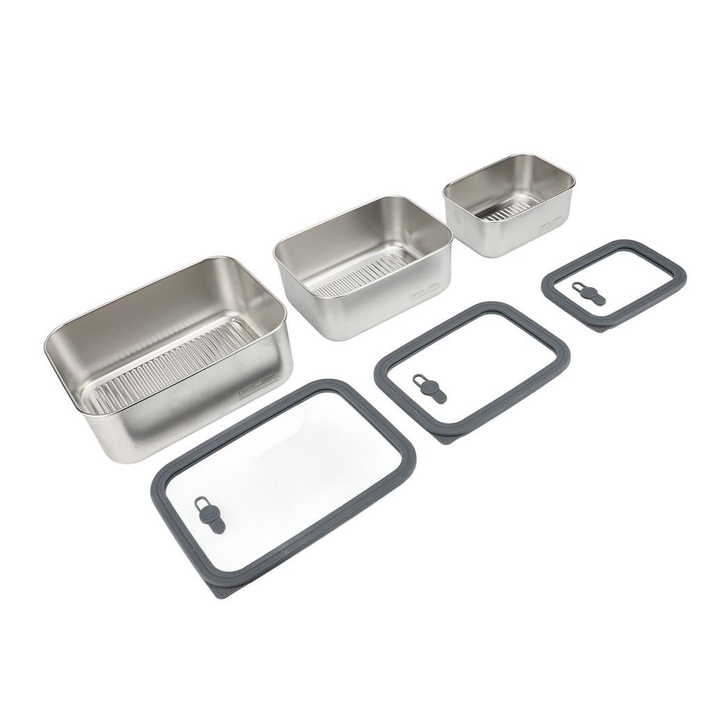 3PCS Food Storage Container Set 304 Stainless Steel Food Prep Container Lunch Box with Airtight Glas