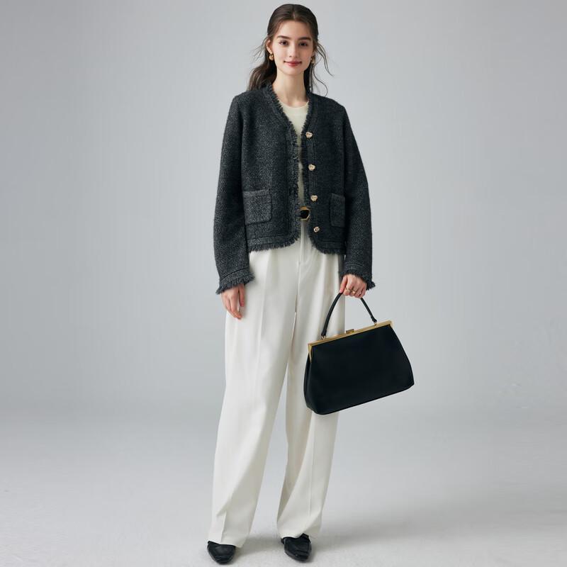 PALUOPO Women's 2025 AW V-Neck Frayed Cashmere Cardigan