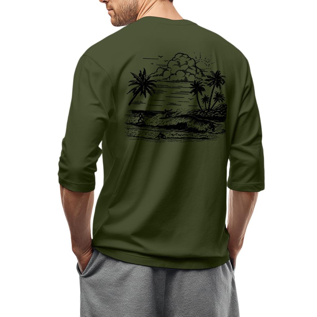 Herren-T-Shirt mit Rundhalsausschnitt, Dreiviertelärmeln, lässiges modisches Oberteil