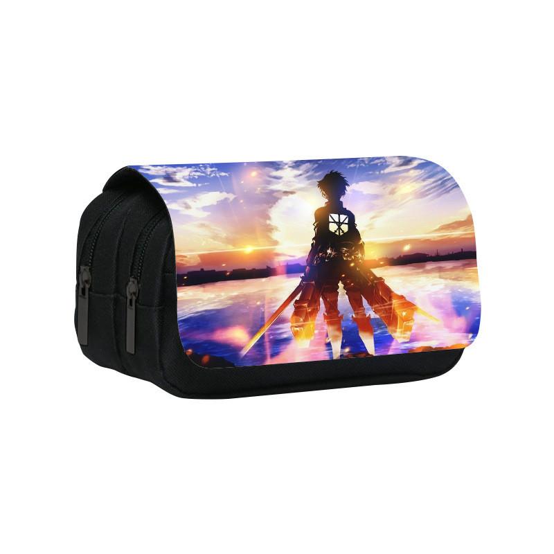 Attack Titan On Anime Pattern Student Double Layer Flip Cover Bag Stationery