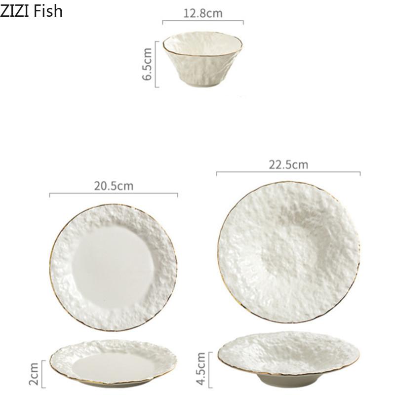 Vit Keramisk Salladstallrik Restaurang Matlagningsfat Middag Dessert Bifftallrik Nordiskt Hem Kreativ Ris Skål Köksredskap