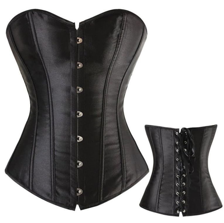 DOKiDOKi Sexy Black Corset with Lace-Up Top, Cosplay Costume, SM, Dominatrix, Bondage, Punk Rock, Waist