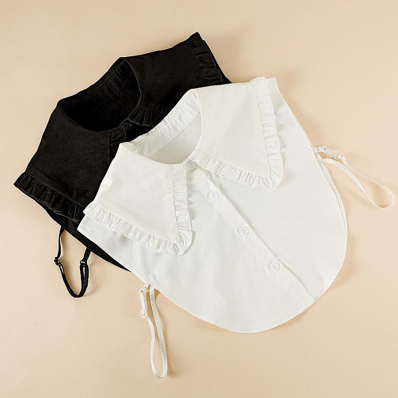 Women Big Lapel Fake Collars Girls Ruffles False Collar Shoulder Wrap White Black Detachable Collars Female Neckwear Nep Kraagie