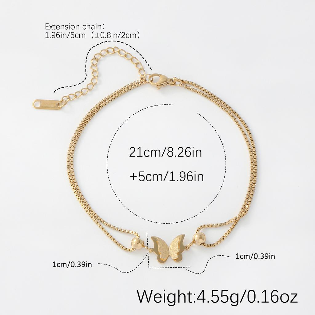 Mattierter Schmetterling Damen Vintage Strandstil Titanstahl Beschichtet 18k Gold Hypoallergen Mehrschichtiger Schmuck Geschenk Fußkettchen