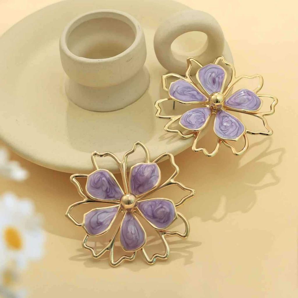 Hot-selling new dripping oil elegant and sweet lotus double-layer hollow three-dimensional flower ring bracelet stud earrings necklace