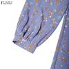 ZANZEA Vestito da Donna Casual Girocollo Ampio Manica Lunga Stampa Floreale