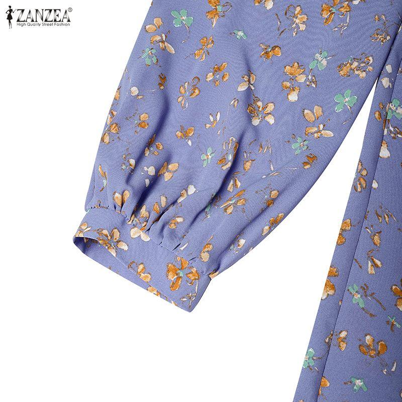 ZANZEA Vestito da Donna Casual Girocollo Ampio Manica Lunga Stampa Floreale