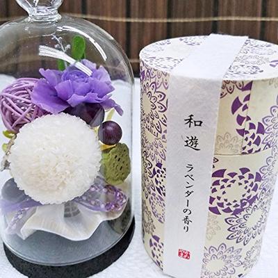 Preserved Shinshion Flowers and Incense Set, Memorial Flowers In a Cork Glass Dome