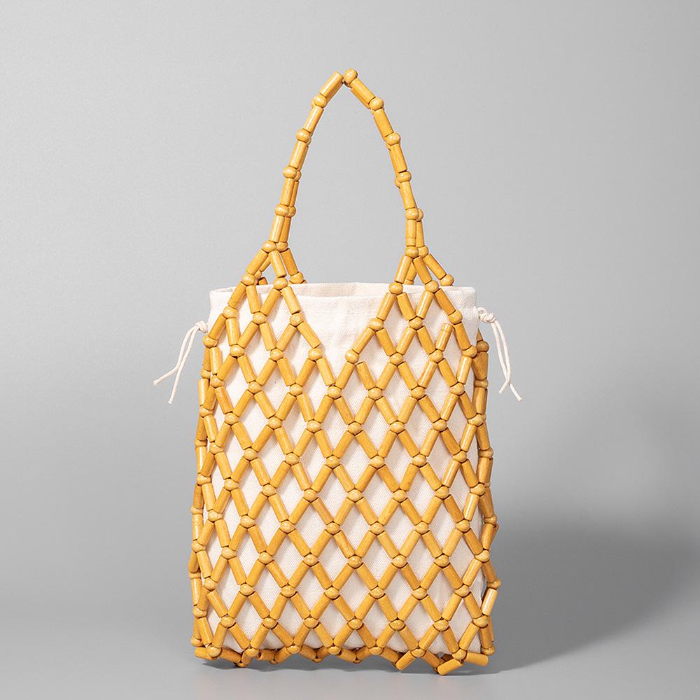 

ENSPT Нишевый дизайн Плетеные сумки ручной работы: Сумки из полых деревянных бусин для женщин 18*2.5*24CM