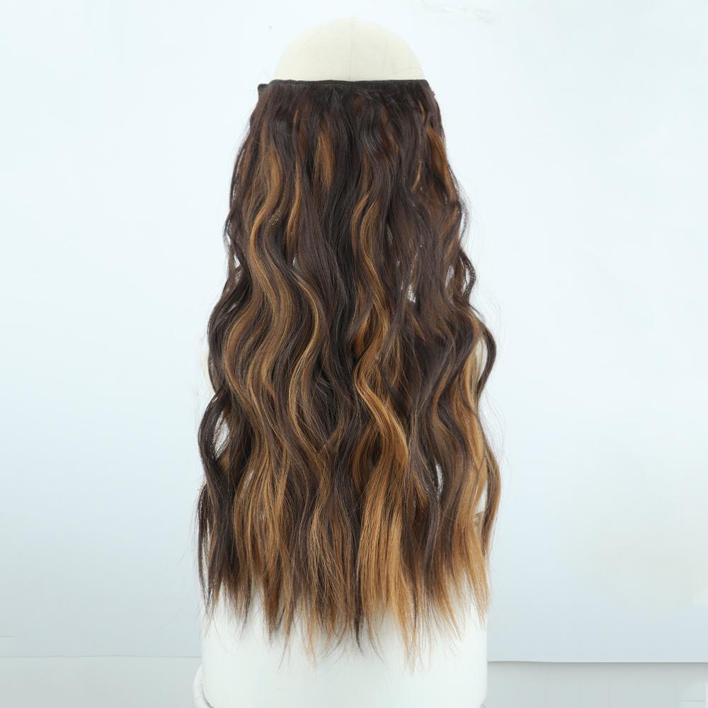 MISSQUEEN Pure Brown Long Wavy Hair Extensions Synthetic Fiber Natural Invisible Wire and Clips Daily Wear Hairpiece