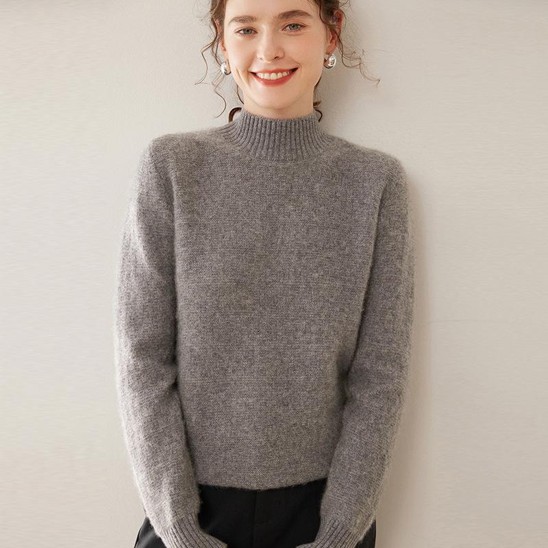 Women's Cashmere Half-High Neck Long Sleeve Wool Sweater - Versatile, Warm, and Fashionable for Autumn/Winter