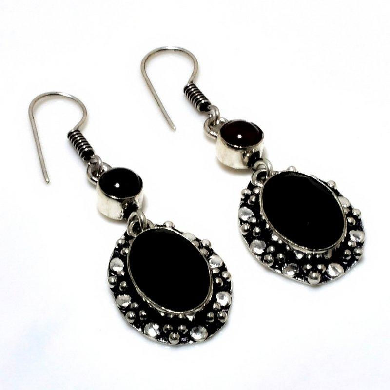 

Ювелирные серьги ручной работы с черным ониксом 925 пробы, посеребренные, 1,89 дюйма