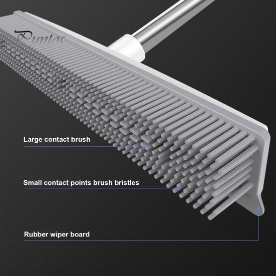 Balai 2 en 1 à long manche pour poils d'animaux avec raclette, brosse légère pour enlever les poils, poignée ergonomique, brosse de nettoyage multi-surfaces