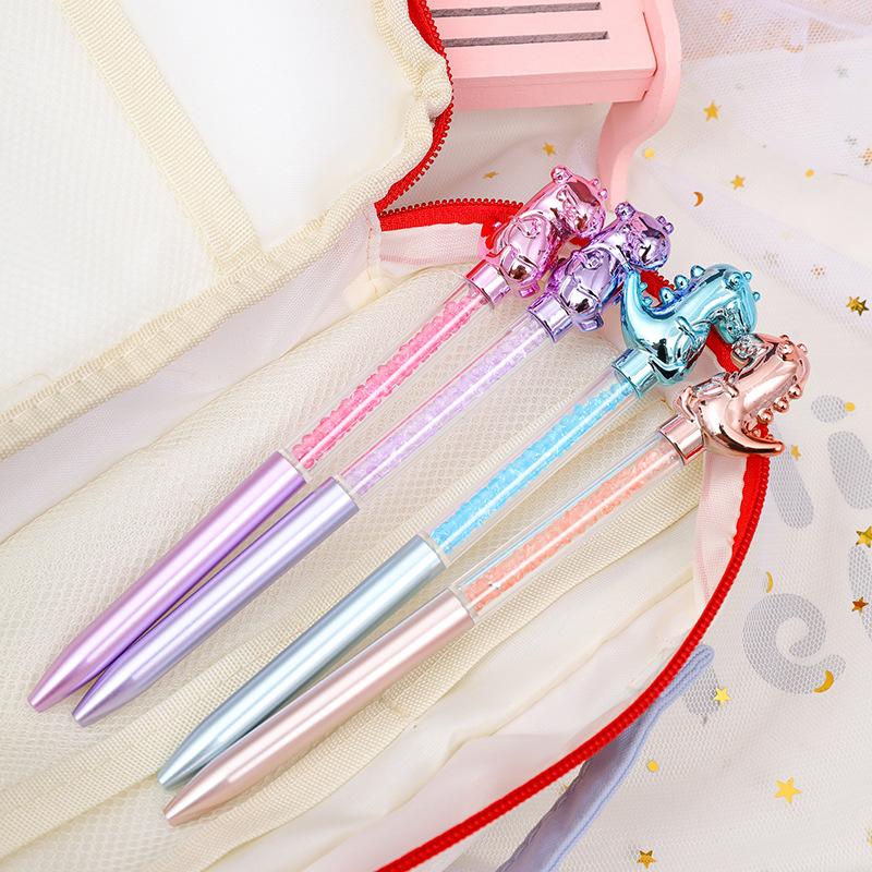 5Pcs/Lot Cute Leaky Toothed Dinosaur Diamond Ballpoint Pen Cartoon Twist Ball Point Pens Blue Ink Signature Writing Stationery