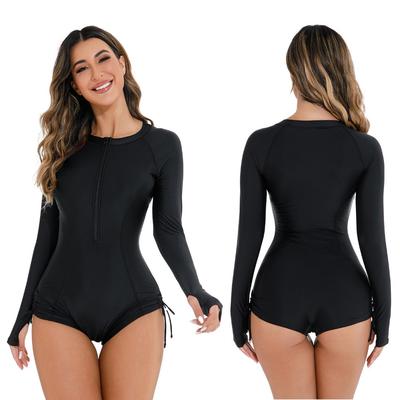 European and American One-piece Swimsuit Women's Sports Long-sleeved Zipper Swimwear Sun Protection Surf Suit
