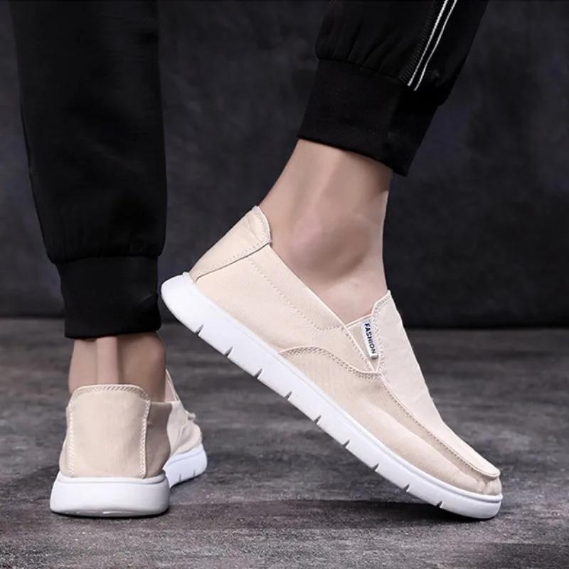 Men's Lightweight Canvas Shoes 2024 Summer Fashion Breathable Walking Flats Anti Slip Comfortable Driving Loafers Casual Slip On
