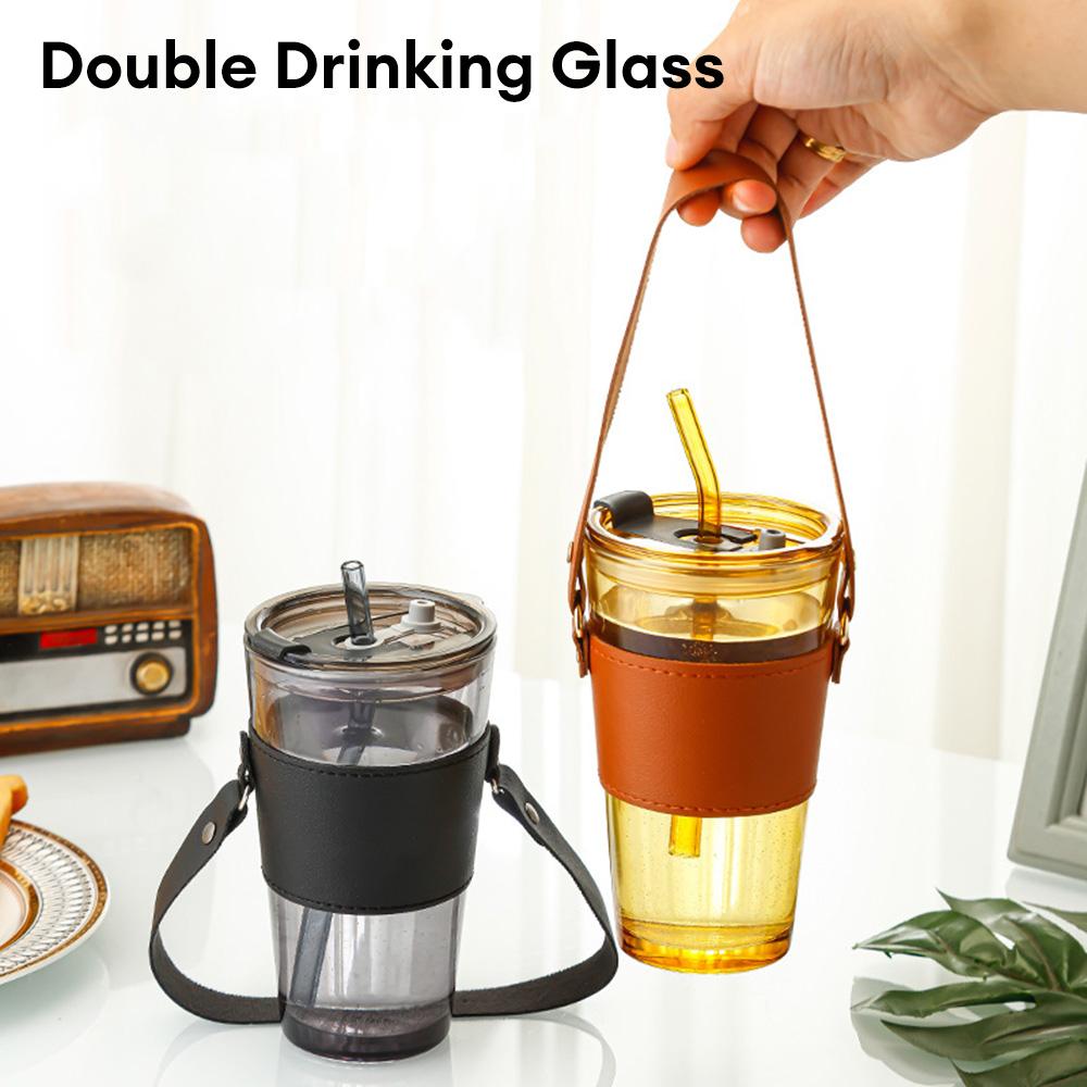 450ml Portable Water Cup With Lid and Straw Transparent Tea Cup Juice Glass Beer Milk Coffee Mug Drinkware for Home Office