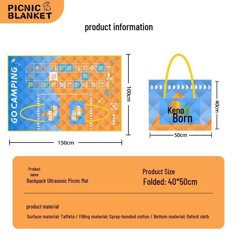 Ultrasonic Waterproof Picnic Mat with Zipper Backpack - Moisture-Proof, Thickened, Foldable, Portable Cushion.