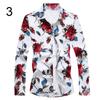 Plus Size Men's Flower Print Slim Fit Shirt Turn Down Collar Long Sleeve Top