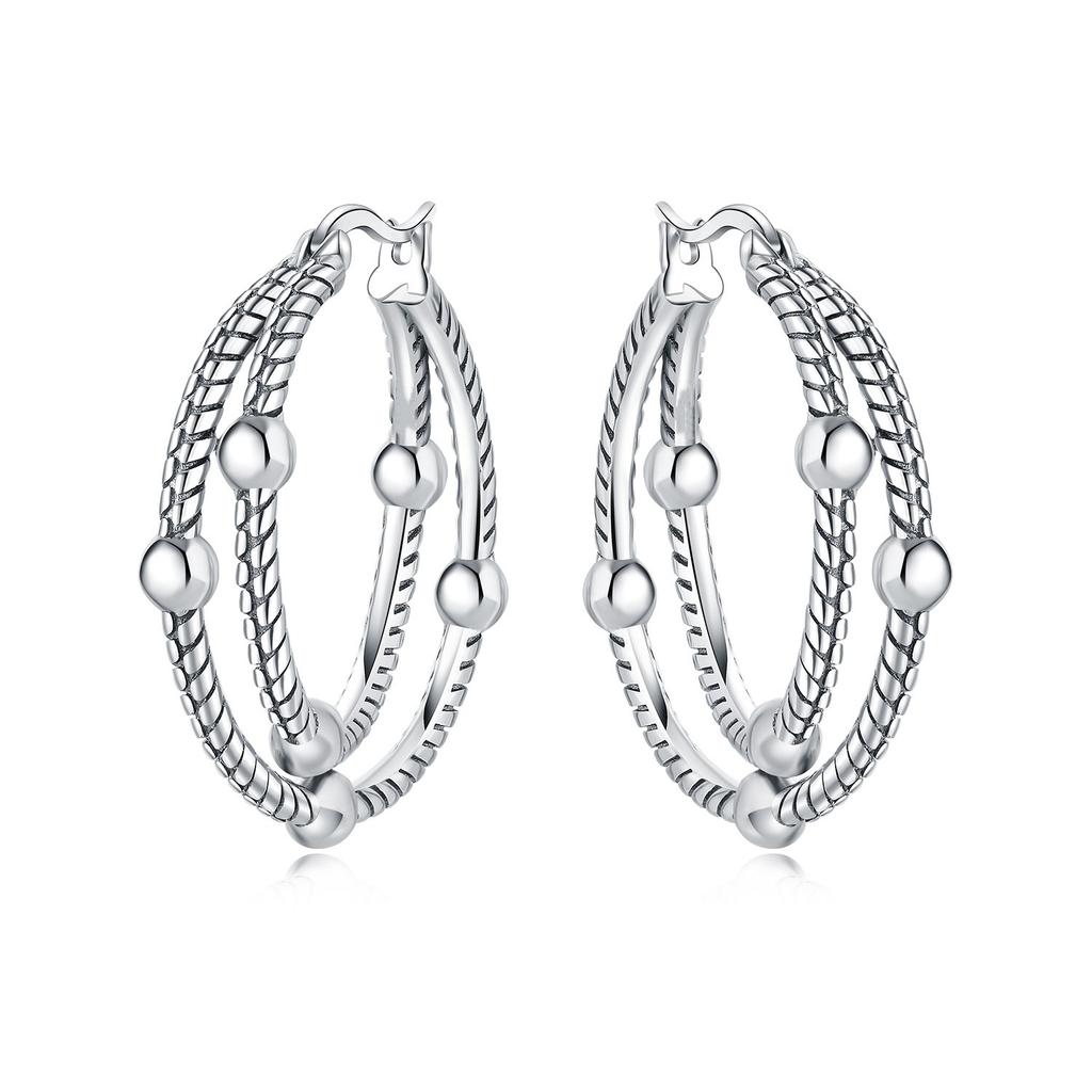 S925 Silver Simple Colored Stone Hoop Earrings For Women Fashion Versatile Jewelry Accessories