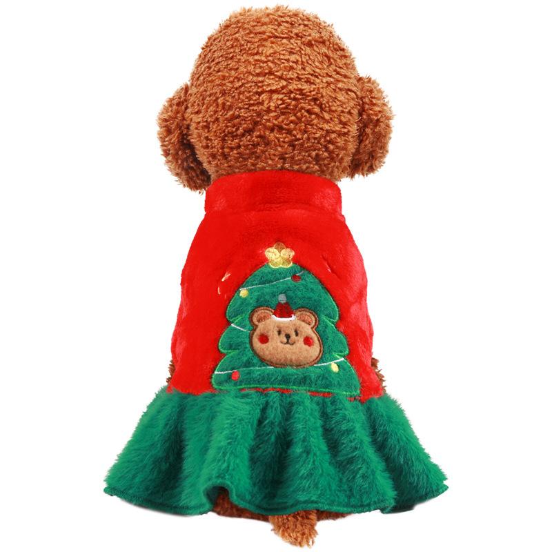 Pet clothes Christmas New Year autumn and winter velvet warm puppy dog clothing medium and small dog Christmas tree bear skirt