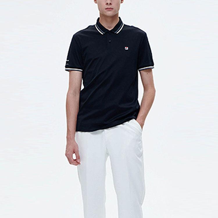 Fila Solid Color Sports Knit Polo Shirt Men Tops Black F11M228114FBK