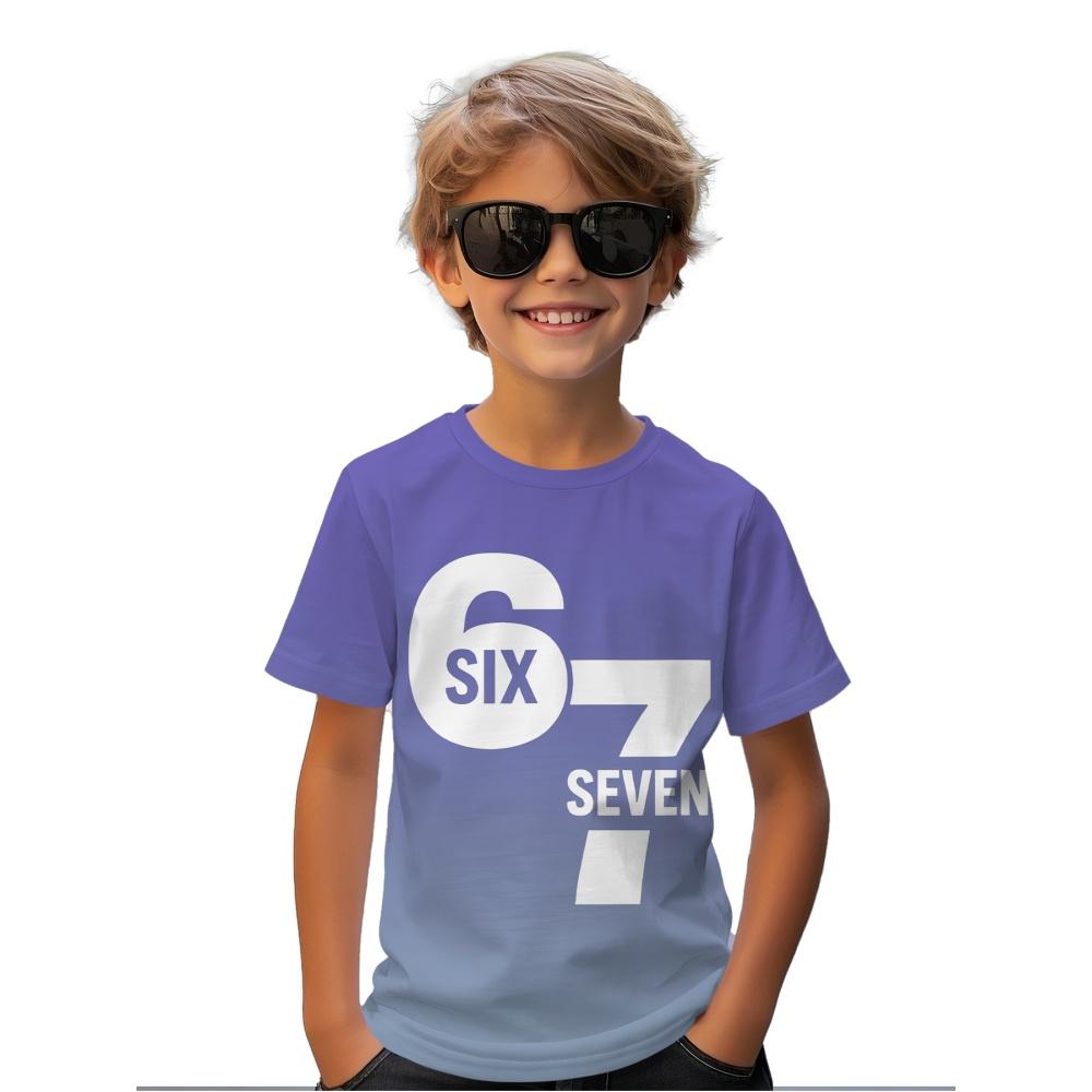 Fashion 67 Number Print Kids T-Shirt Gradient 3D Digital Short Sleeve Boys Tees Top Summer Casual Sports Everyday Girl Clothing