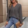 Spring and Autumn V-neck Loose White Shirt for Women Fashion Long Sleeve Solid Casual Blouse Women Elegant Simple Ladies Pullover Shirts Tops 24766
