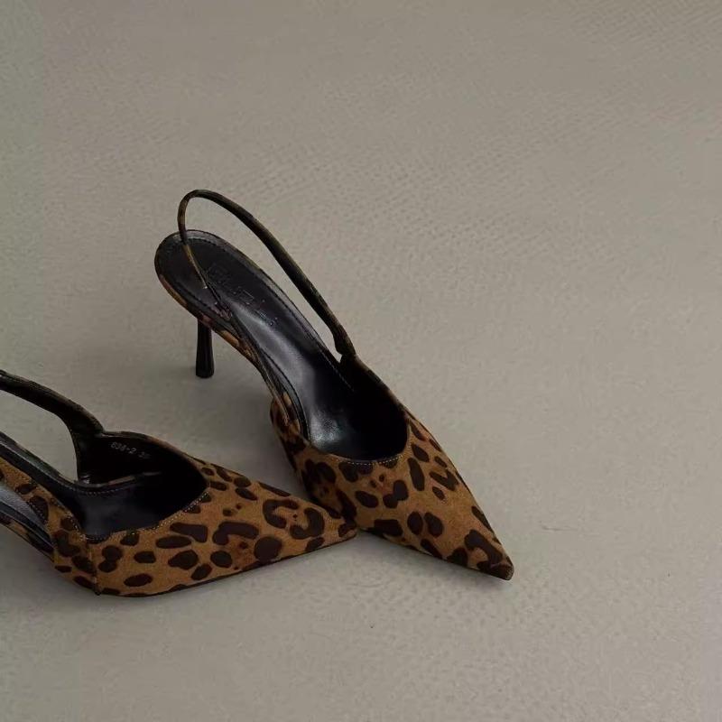 Fashion 2025 Summer Leopard High Heel Women Sandals Fashion Pointed Toe Shoes Design Style Banquet Party Sandals Shoes