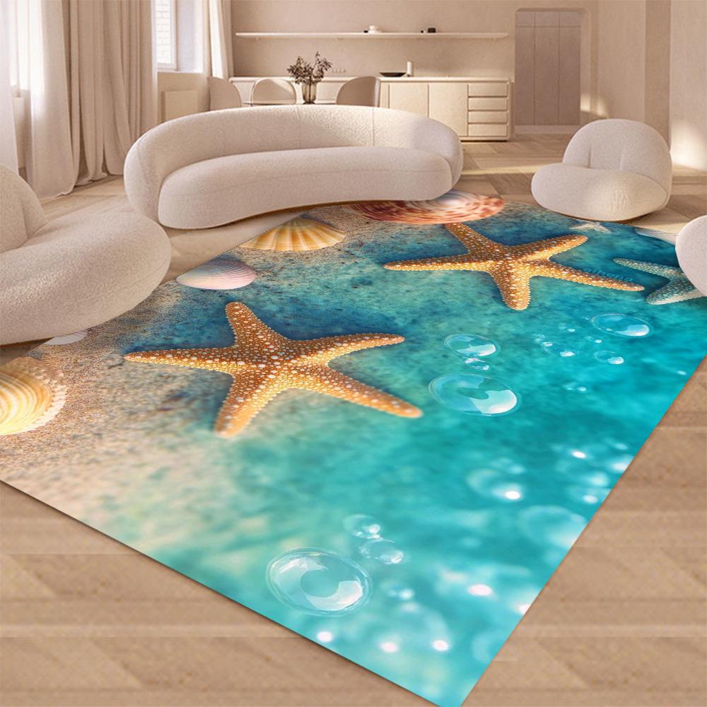Starfish Beach Shell Sea Star Sand Carpet Rug for Living Room Bedroom Home Sofa Decoration,Kids Play Non-slip Floor Mat
