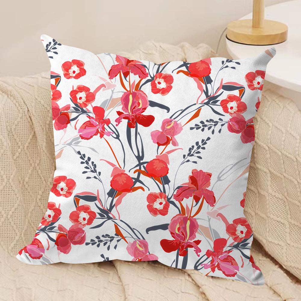 Beautiful Floral Ins Retro Cushion Cover Silky Short Plush Invisible Zipper Dustproof Sofa Pillow Case for Home Decor
