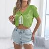 Women's Fashion Casual -Color Love Hollow-out Lace-up Short-sleeved Knit Sweater Navel Cardigan Top