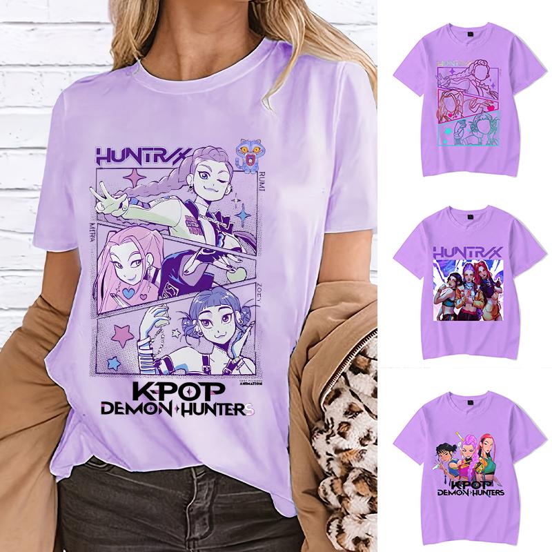 Women Crewneck Tshirt KPop Demon Hunters Graphic Rumi Tees Men Women Korean Anime Y2K Tops Funny KPop Demon Hunters Tshirts