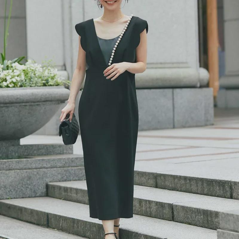 Women's Pearl-Embellished Vest Skirt with Edgy Decoration