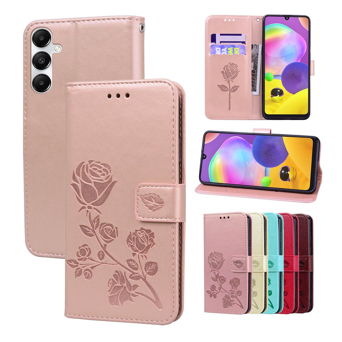 

Женский кошелек-флип-чехол с цветком розы, кожаный чехол для телефона + слот для денег для Samsung Galaxy A05 A05S A15 A25 A35 A55 S22 S23 S24 FE A04S A14 A24 A54 Samsung A34 5G розовый