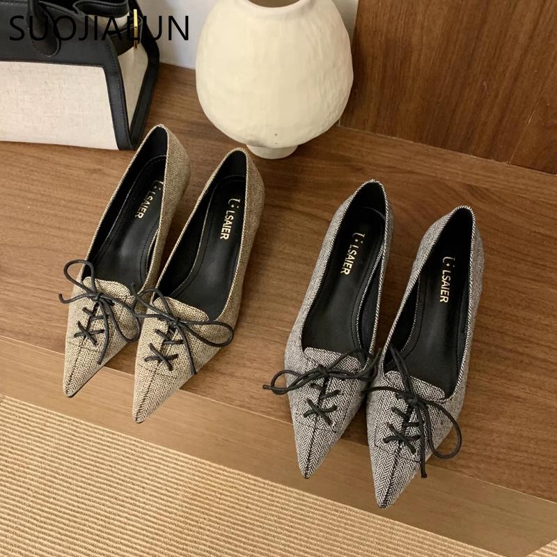 Fashion SUOJIALUN 2025 New Brand Women Pumps Shoes Fashion Pointed Toe Slip On Ladies Elegant Single Shoes Thin Low Heel Pumps Shoes