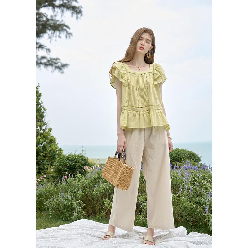Muxiu Women's Korean Style Lace Stripe Babydoll Blouse