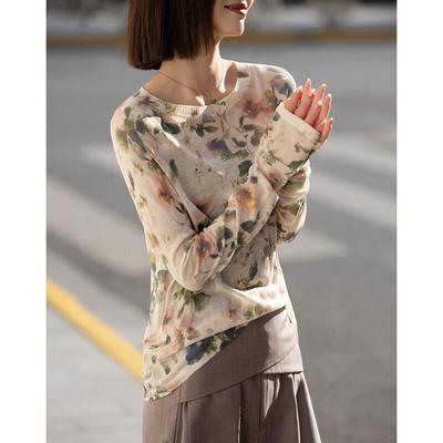 De Mana Damen Rundhals Blumenmuster Strickpullover