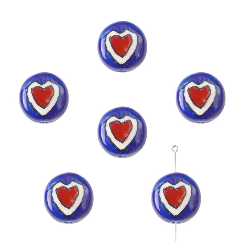 2 buc/pungă Vopsea manuală 15 mm Mărgele de porțelan ceramică cu model de inimă de flori Mărgele distanțiere libere pentru colier, cercei, bijuterii, artizanat